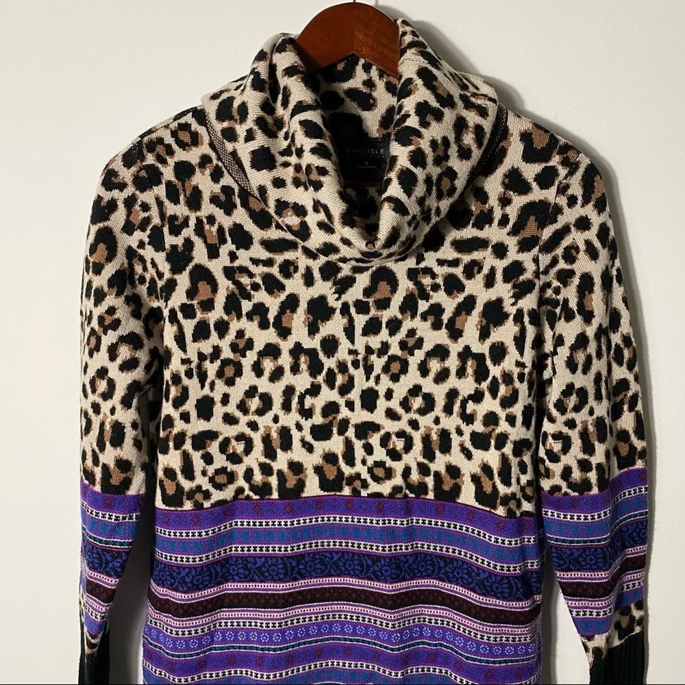 Carlisle Collection Merino Wool Leopard Print Sweater Size Small